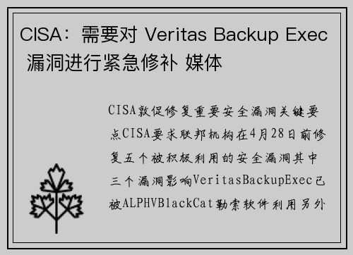 CISA：需要对 Veritas Backup Exec 漏洞进行紧急修补 媒体